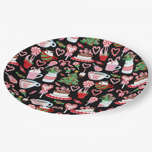 Candy Cane Süßigkeiten Muster Pappteller (Schrägansicht)