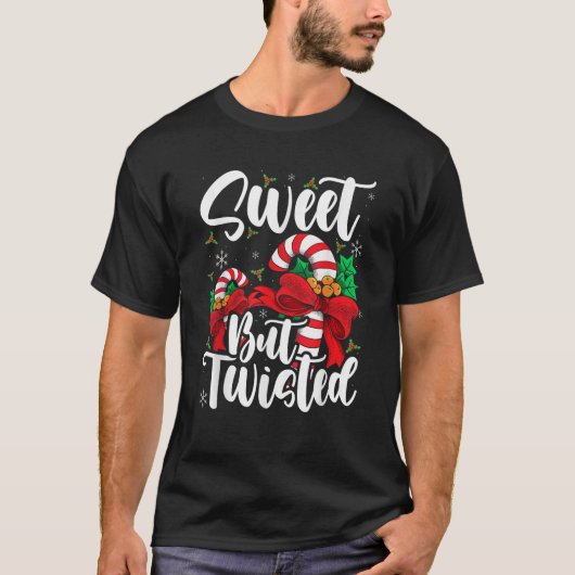Candy Cane Sweet But Twisted Christmas Stocking St T-Shirt (Vorderseite)
