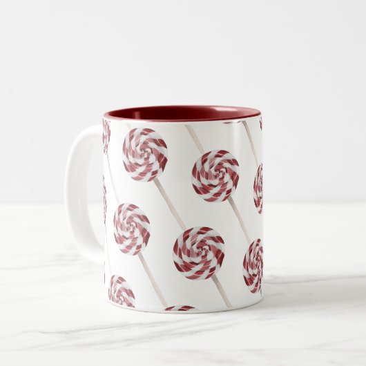 Candy Cane Swirl Lollipops Pattern Zweifarbige Tasse (Vorderseite Links)