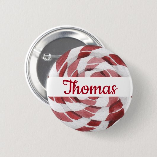 Candy Cane Swirl mit Namen Button (Vorne & Hinten)