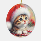Candy Cane Tabby Kitten Weihnachten Keramik Ornament (Links)