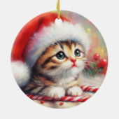 Candy Cane Tabby Kitten Weihnachten Keramik Ornament (Hinten)
