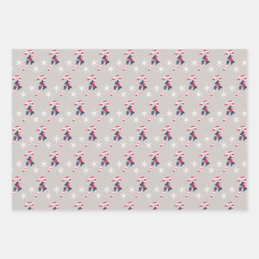 Candy Cane und Berry Snowflakes Weihnachtsmuster Geschenkpapier Set (Vorderseite)