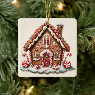 Candy Cane und Gumdrop Delight Gingerbrot House Keramikornament