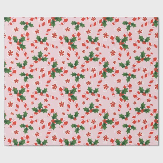 Candy Cane und Holly Geschenkpapier (Flach)