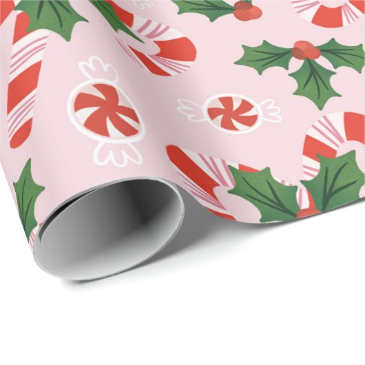 Candy Cane und Holly Geschenkpapier (Rolleneckpunkt)
