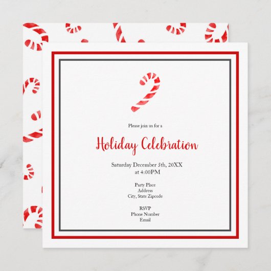 Candy Cane und Muster Einladung (Vorne/Hinten)