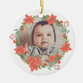 Candy Cane und Poinsettia Wreath Foto Keramik Ornament (Vorne)