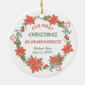 Candy Cane und Poinsettia Wreath Foto Keramik Ornament (Hinten)