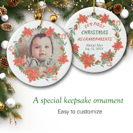 Candy Cane und Poinsettia Wreath Foto Keramik Ornament