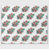 Candy Cane und Winter Greenery | Weihnachten Geschenkpapier (Flach)