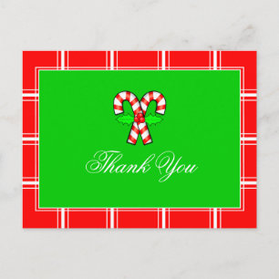 Candy Cane Vielen Dank Grün & Rot Weihnachten Postkarte