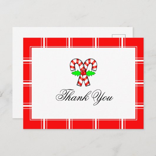 Candy Cane Vielen Dank Red Christmas Postkarte (Vorne/Hinten)