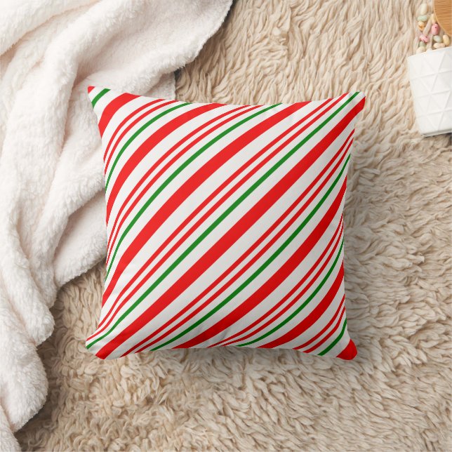 Candy Cane Weihnachten Red Green Stripes Muster Kissen (Decke)
