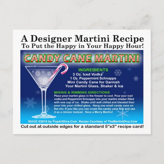 Candy Cane Weihnachts Martini Rezept Postkarte (Vorderseite)