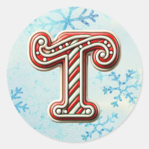 Candy Cane Weihnachtsaufkleber "T", festliche Stre Runder Aufkleber