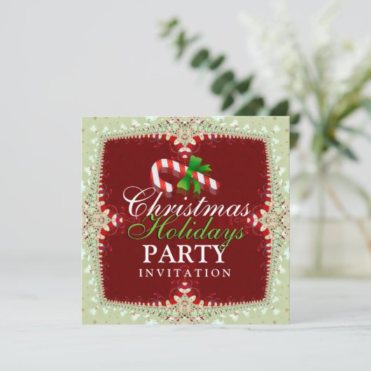 Candy Cane Weihnachtsfeiertage Party Einladung (Stehend Vorderseite)