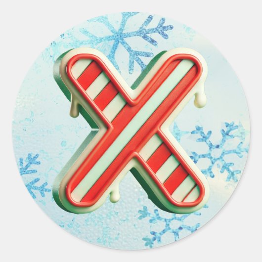 Candy Cane Weihnachtskleber "X", festliche Streife Runder Aufkleber (Vorderseite)