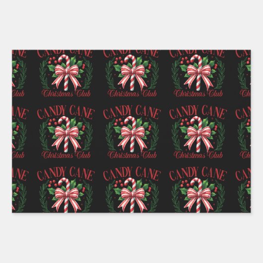 Candy Cane Weihnachtsklub Squad Matching Winter Geschenkpapier Set (Vorderseite)