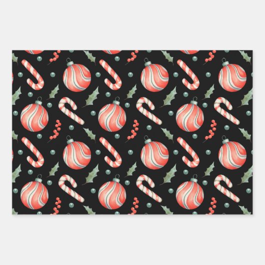 Candy Cane Weihnachtsschmuck rot und grün Geschenkpapier Set (Vorderseite 2)