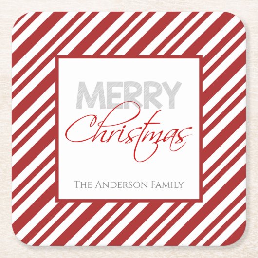 Candy Cane Weihnachtsstreifen | Benutzerdefiniert Rechteckiger Pappuntersetzer (Vorderseite)