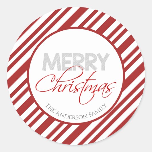 Candy Cane Weihnachtsstreifen | Benutzerdefiniert Runder Aufkleber (Vorderseite)