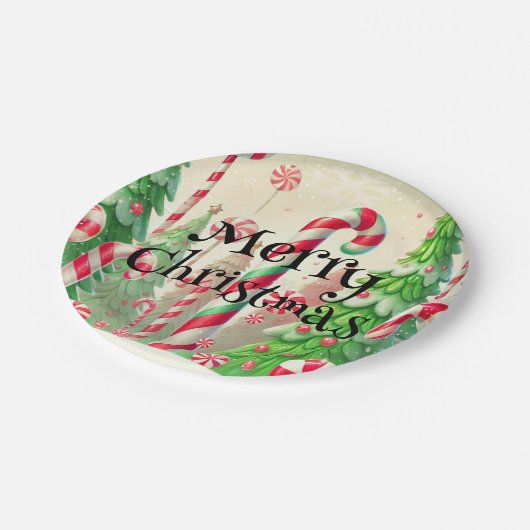 Candy Cane Winter Peppermint Forest Weihnachten Pappteller (Schrägansicht)