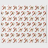 Candy Cane with Cream and Gold Bow Christmas Geschenkpapier (Flach)