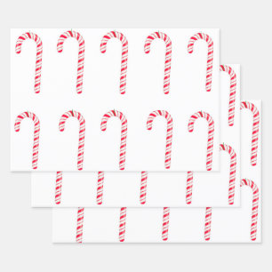 Candy Cane Wrapping Paper Flat Sheet Set 3 Geschenkpapier Set