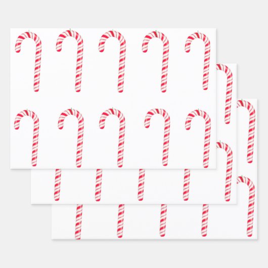 Candy Cane Wrapping Paper Flat Sheet Set 3 Geschenkpapier Set (Set)