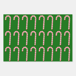 Candy Cane Wrapping Paper Flat Sheet Set 3 Geschenkpapier Set