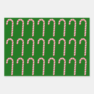 Candy Cane Wrapping Paper Flat Sheet Set 3 Geschenkpapier Set