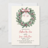 Candy Cane Wreath Christmas Open House Party Einladung (Vorderseite)