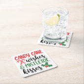 Candy Cane Wünsche und Mistletoe Kisses Rechteckiger Pappuntersetzer (Vor Ort)