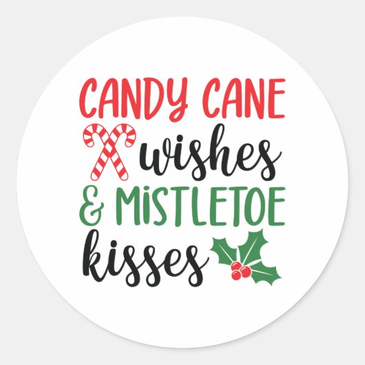 Candy Cane Wünsche und Mistletoe Kisses Runder Aufkleber (Vorderseite)