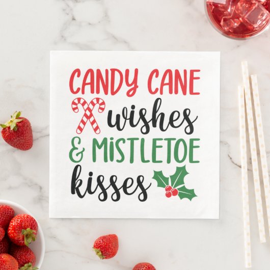 Candy Cane Wünsche und Mistletoe Kisses Serviette (Beispiel)