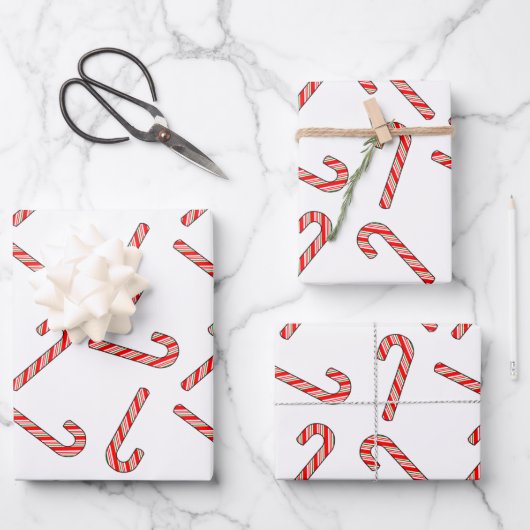 Candy Cane Zeichnungen in rot-grün Geschenkpapier Set (Vorderseite)