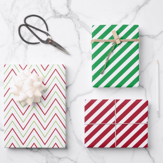 Candy Cane Zickzack und Streifen Muster Geschenkpapier Set (Vorderseite)