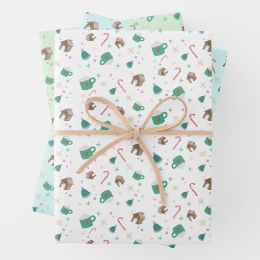 Candy Canes and Gingerbreet House Pattern Geschenkpapier Set (Beispiel)