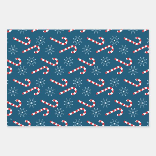 Candy Canes and Snowflakes Pattern Weihnachten Geschenkpapier Set (Vorderseite)