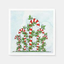 Candy Canes and Vines Christmas Napkin
