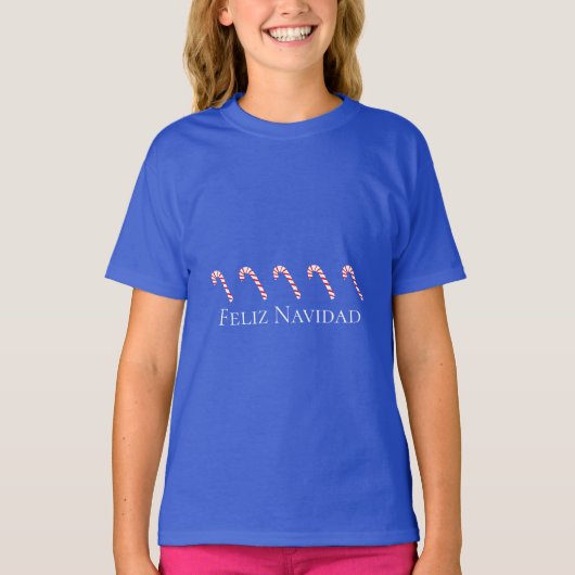 Candy Canes auf einem Feliz Navidad T-Shirt (Vorderseite)