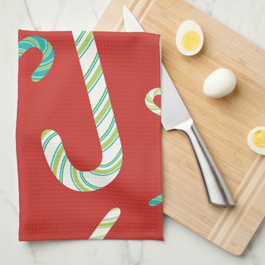 Candy Canes auf rotem Hintergrund Küchentuch (Viertel Falte)