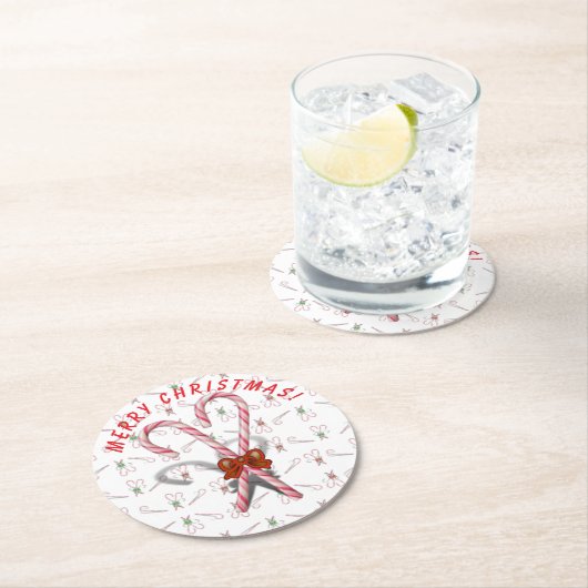 Candy Canes Background Runder Pappuntersetzer (Vor Ort)