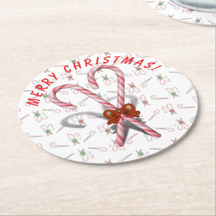 Candy Canes Background Runder Pappuntersetzer