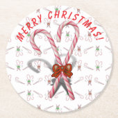 Candy Canes Background Runder Pappuntersetzer (Vorderseite)