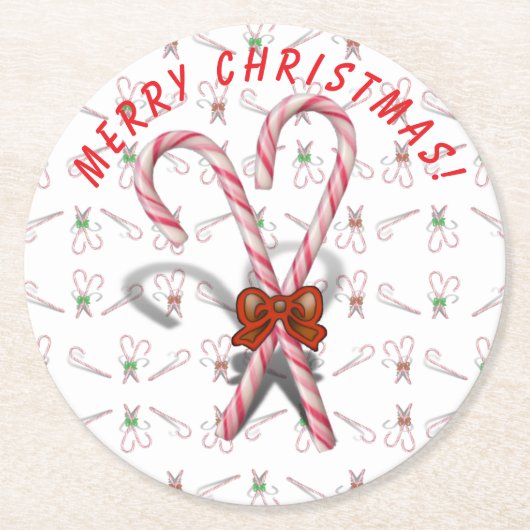 Candy Canes Background Runder Pappuntersetzer (Vorderseite)