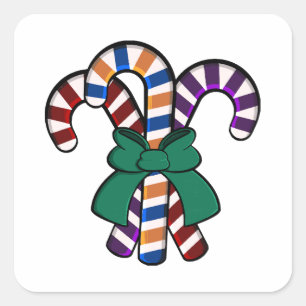 Candy Canes Bouquet - grünes Band Quadratischer Aufkleber