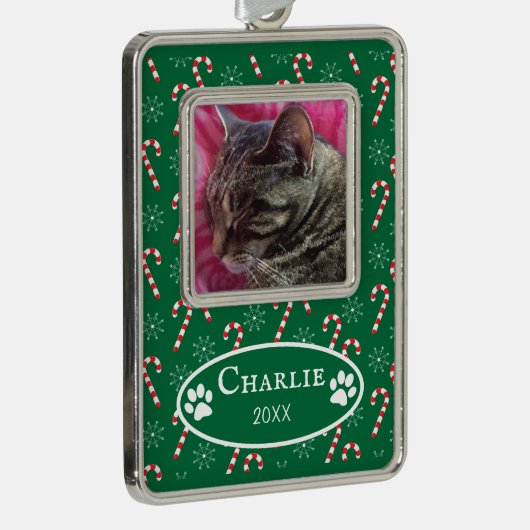 Candy Canes Cat Foto Green Gerahmt Ornament Rahmen-Ornament Silber (Rechts)