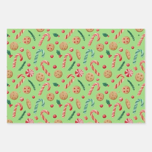 Candy Canes Cookies Niedlich Weihnachten Geschenkpapier Set (Vorderseite 2)